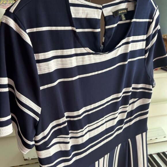 Ellen Weaver Elegant Navy and White Striped Jumpsuit M - Picture 8 of 16